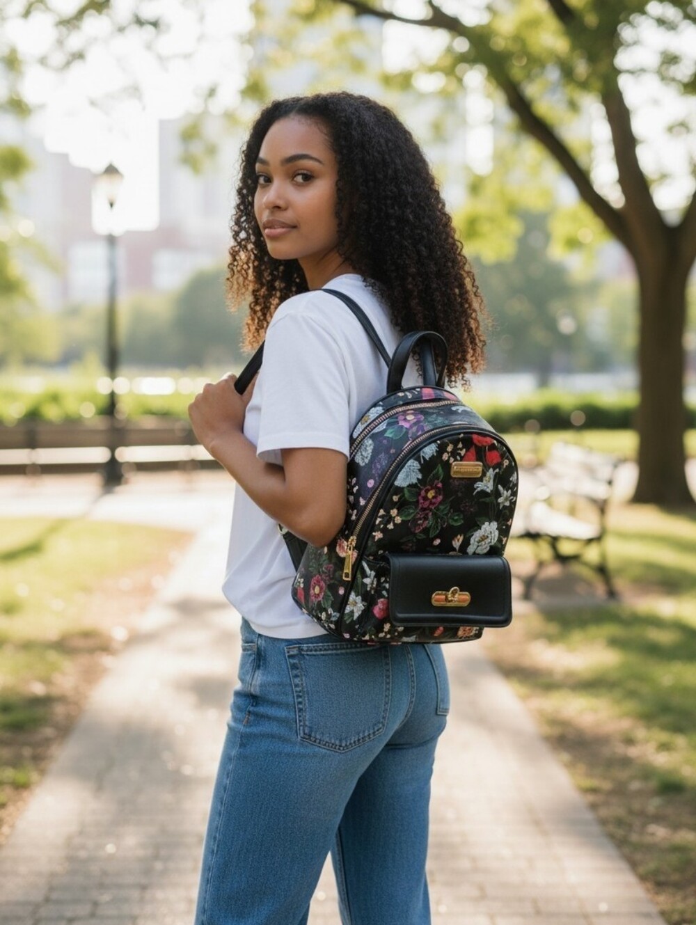 Floral Mini Backpack Purse Black